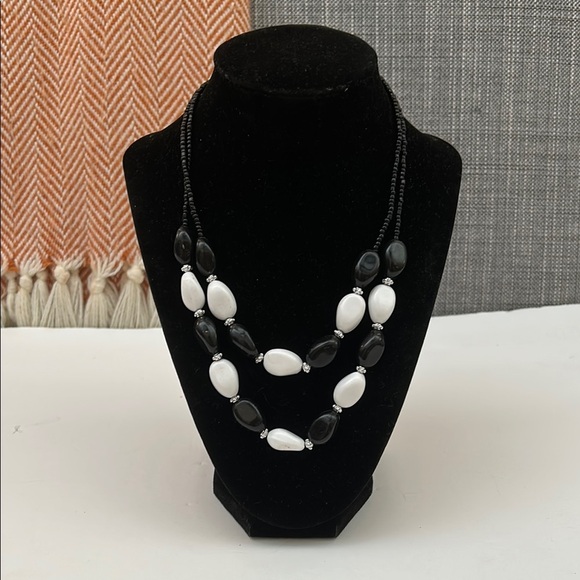 Elegant Black and White Beaded Necklace - Picture 1 of 9